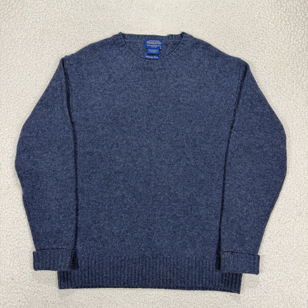 Pendleton Shetland Wool Sweater Mens L Blue Crewneck Preppy Minimalist Grandpa